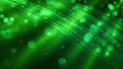 Eco-friendly tech wallpaper with radiant green beams and glowing bokeh highlights on dark background, symbolizing data and sustainability