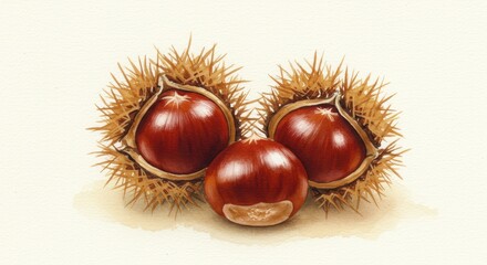 栗の水彩画イラスト