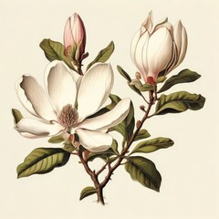 the AI Image Generator, Detailed Illustration of White Magnolia Flowers