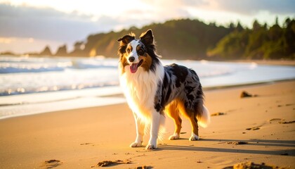 Dog on beach at sunset (5)