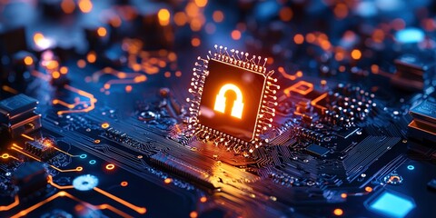 Glowing Headphone Icon on Circuit Board, Abstract Technology Image