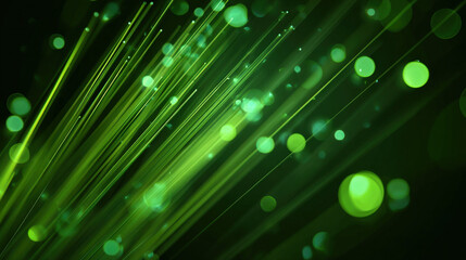 Eco-friendly tech wallpaper with radiant green beams and glowing bokeh highlights on dark background, symbolizing data and sustainability