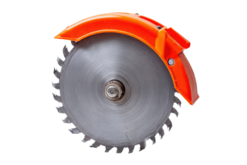 Circular Saw Blade with Orange Guard, Isolated