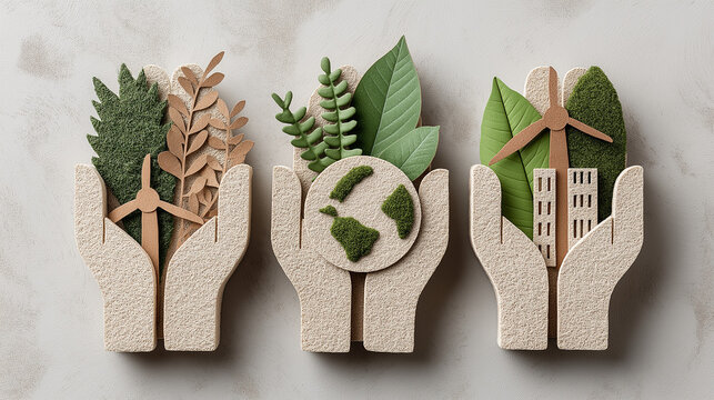 Hands Holding Nature, Globe, Cityscape Art - Powered by Adobe