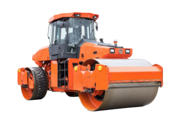 Orange Road Roller Compactor on Transparent Background