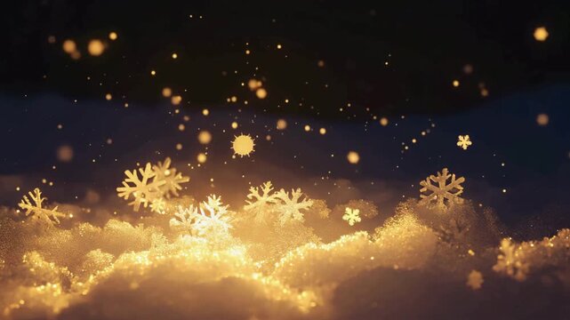 Warm glowing snowflakes over lit snow