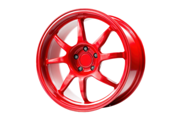 Red Alloy Car Wheel Rim on Transparent Background