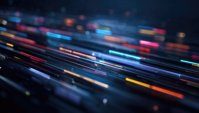 Abstract streaks of vibrant light, moving dynamically across a dark background