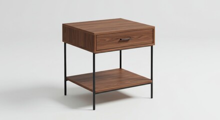 Modern Walnut Wood Nightstand with Black Metal Frame
