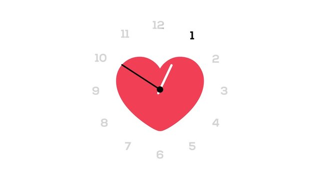 Animated video of a 12-hour clock with a red heart in the center