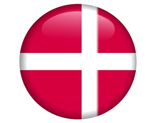 Round glossy flag of Denmark