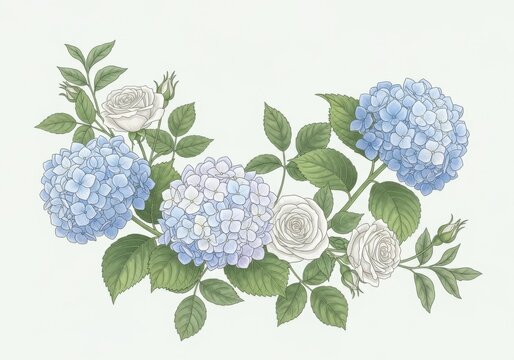Beautiful Blue Hydrangeas and White Roses Bouquet