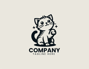 Cute meowing kitten silhouette illustration designed as simple vector logo in black graphic style