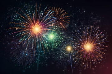 Fototapeta premium Abstract blend effect background featuring colorful fireworks bursting in the night sky for New Year celebration