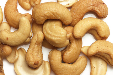 Fresh Cashew nuts on white background