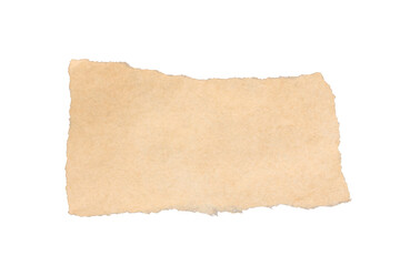 Torn piece of brown kraft paper with rough edges, isolated on transparent cutout background