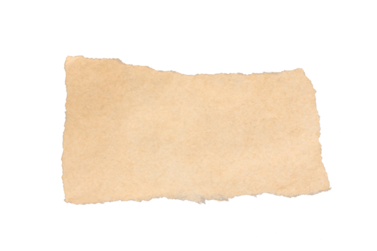 Torn piece of brown kraft paper with rough edges, isolated on transparent cutout background