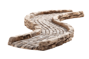 Curved Roman Cobblestone Road Segment on Transparent Background
