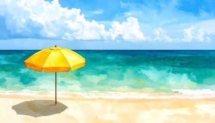 Fototapeta premium Sunny beach scene with yellow umbrella (2)