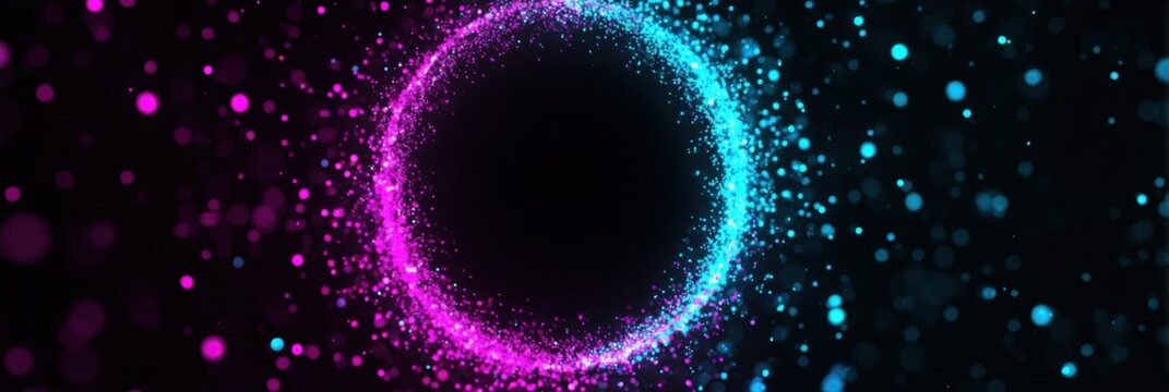Colorful Light Particles Creating a Vibrant Circular Pattern Against a Dark Background in an Abstract Art Display