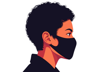 A young person wearing a black face mask showing concern during a public health crisis