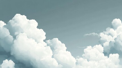45.A delicate, calming vector artwork showing white, fluffy clouds floating above a muted gray background, giving off a tranquil and subdued aesthetic, perfect for a serene sky or meditative feel.