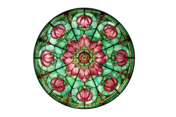 Stained Glass Rose Window Floral Round Medallion