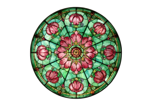Stained Glass Rose Window Floral Round Medallion