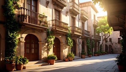 Obraz premium Sunny, charming European alleyway