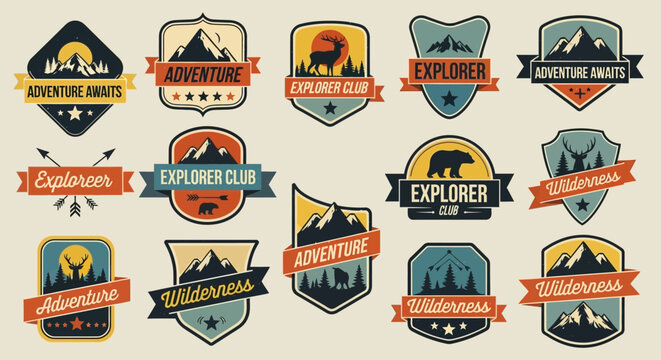 Vintage Adventure and Exploration Badges Collection.