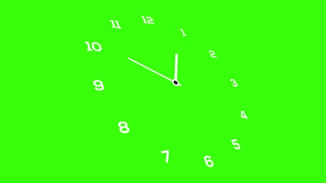 White analog clock design on a green screen, slightly rotated