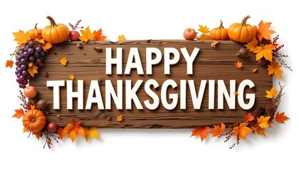 A festive and humorous Thanksgiving-themed image featuring a rustic wooden sign that reads “HAPPY THANKSGIVING” in white capital letters