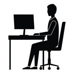 Person working at desk silhouette sitting