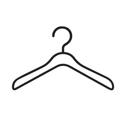 Vector illustration of a single clothing hanger, designed in black and white with bold black outline, presenting minimalist, clean, simple, and stylish fashion graphic.