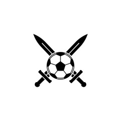 Obraz premium Black Silhouette of Soccer Ball with Two Crossed Swords in a Bold Design.