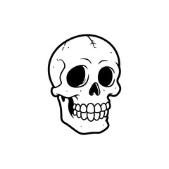 Fototapeta premium Cartoonish Skull with Bold Outline Prominent Teeth and Stylized Cracks.