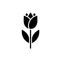 Obraz premium Stylized Black Tulip Icon with Geometric Petals and Elongated Stem.