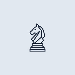 Knight chess piece line art logo design.