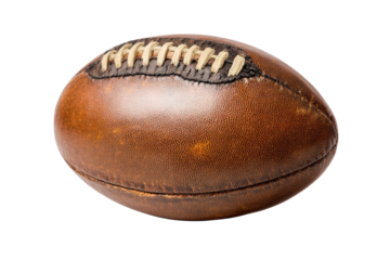 Vintage Leather Rugby Ball on Transparent Background