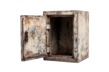 Open Rusty Metal Safe Isolated on Transparent Background