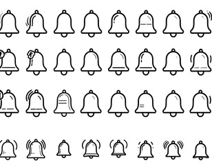 Simple black line bell icons in various states