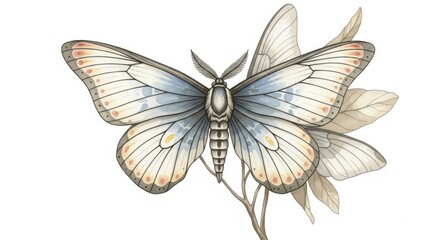 A Beautiful Painted Moth with Delicate Wings Resting on a Branch