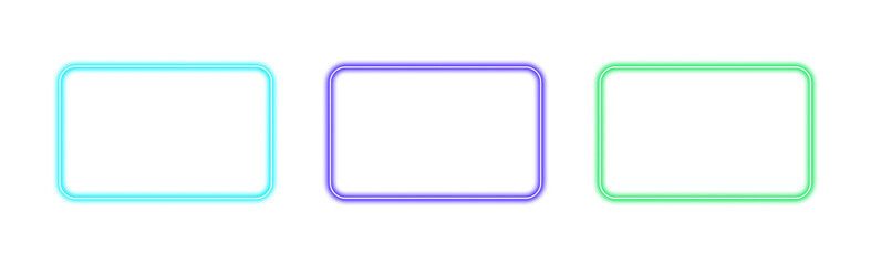 Collection of glowing neon rectangular frame elements