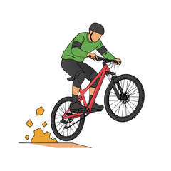 Naklejka premium Dynamic mountain biker jumping obstacle with speed and skill for extreme sports action in nature