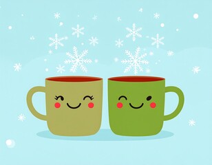 Cute mugs with snowflakes