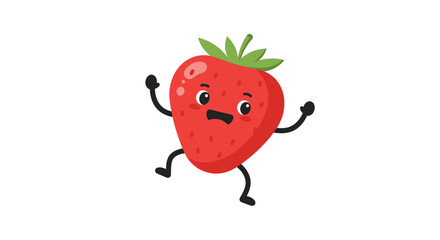 Fototapeta premium Cheerful Vector Flat Design of a Happy Strawberry Character in a Minimalist Style, Cartoon Environment, Whimsical Concept, for Kids' Art and Decor