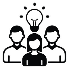 Teamwork and Brainstorming – People with Light Bulb Idea Vector