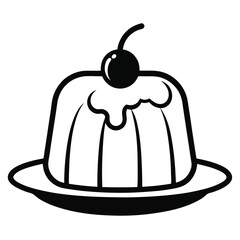 Jelly Pudding Dessert Icon with Cherry Vector Illustration