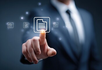 Businessman interacts with digital document icon (1)