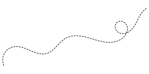 Hand drawn curve dotted line, Spiral dotted line hand drawn, Dotted lines path on white background. Path travel dotted line trip dashed trace destination track plan and silhouette, travelling symbol. 